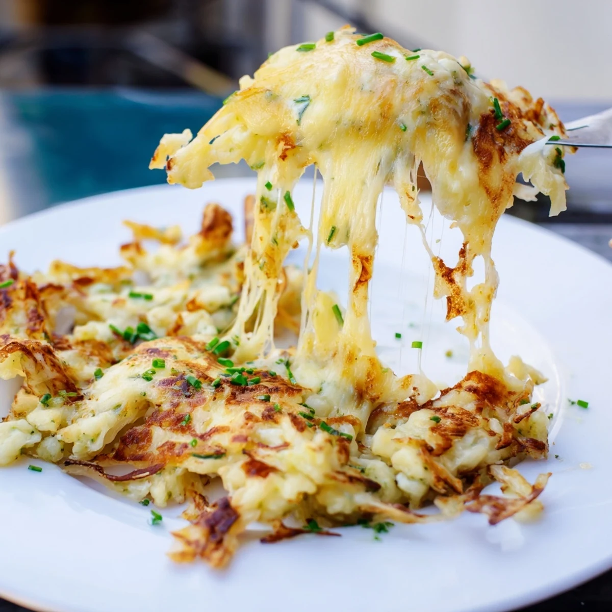 Bayerische Käse-Spätzle mit frischem Spinat, serviert mit karamellisierten Zwiebeln und Chilis.  